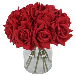 IPOPU Red Roses Artificial Flowers 2 Bouquets 10PCS Realistic Fake Roses Real Touch Faux Roses with Stems for Wedding Home Party Table Centerpieces Decoration(Red)