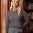 GRACE KARIN Women's Fall Knit Sweater Top, Long Sleeve Merino Wool Blend Pullover, Casual Crewneck Waffle Clothes 2025 (Brown, S)