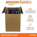 Amazon Basics Wardrobe Clothing Moving Boxes with Bar - 24" x 24" x 40", 3-Pack, Brown