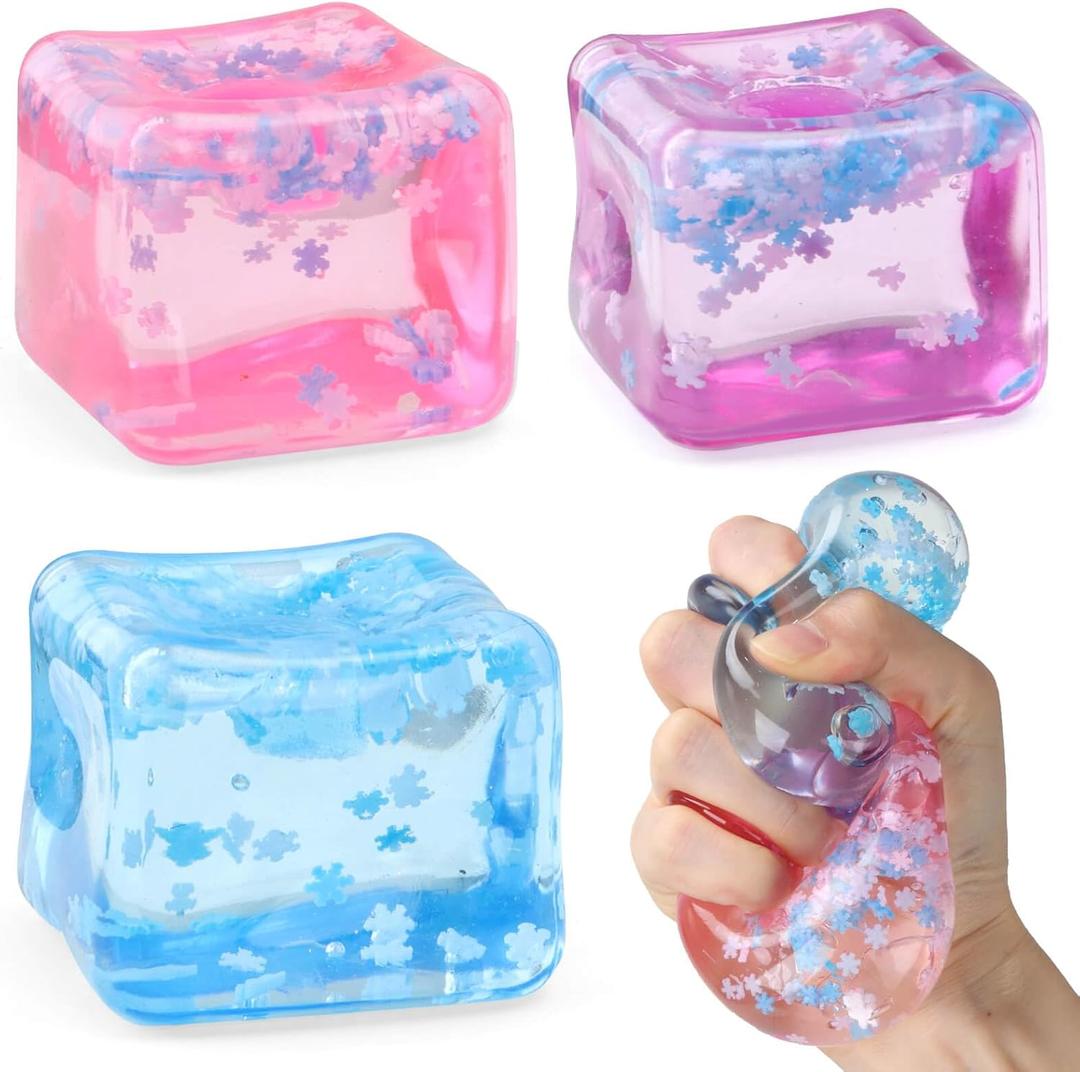 3 x Chridark Ice Cube Fidget Toy for All Ages: 3 Pcs Sensory Squishy Fidget Toys, Square Stress Balls, Classroom Prizes, Anxiety Relief Stress Cube Gift for Kids Teens Adults