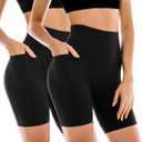 Leafigure 2 Pack Womens Biker Shorts with Pockets, High Waisted Tummy Control Yoga Shorts for Women Running Gym and Workout, S/M