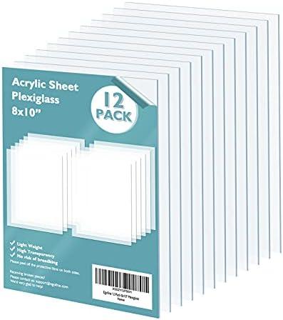 Egofine Plexiglass Sheets Acrylic Sheets 12 Pack of 8x10’’ 0.04 Thick Clear Plastic Cast Transparent Plexi Glass for Crafting Projects, Replacement Picture Frame Glass, DIY Display, Easy to Cut
