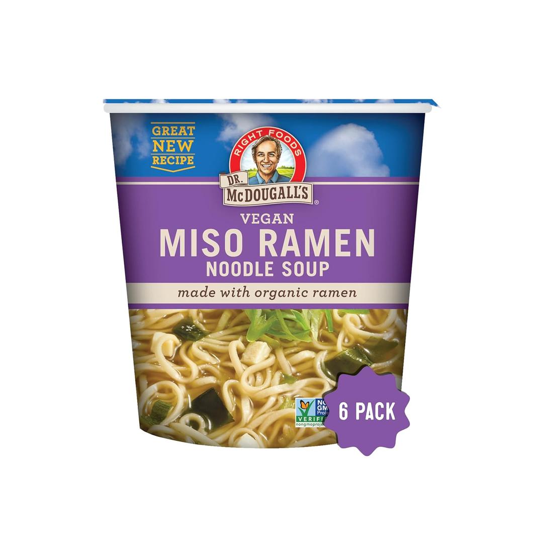Dr. McDougall's Vegan Miso Ramen Soup - Instant Ramen Noodles Cups - Organic Instant Noodles - Vegan Soup - Vegetarian - 1.9 Ounces - 6 Pack