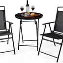 Backyard Expressions 3-Piece Folding Bistro Set  Outdoor Patio Furniture Set with 2 Mesh Chairs & Round Table  Weather-Resistant, Portable & Space-Saving Design for Balcony, Deck, Garden