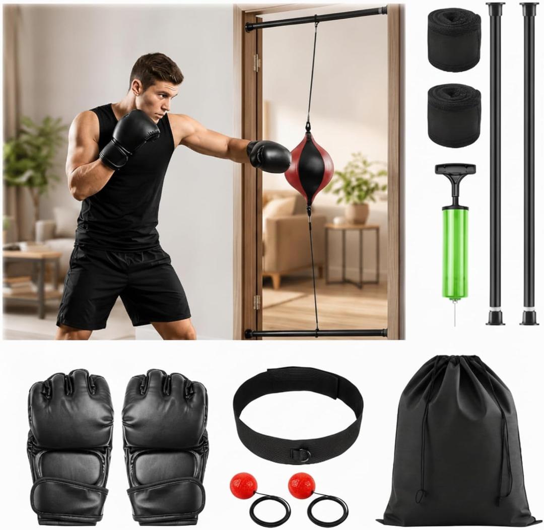 Doorway Punching Bag, No-Drill Double End Bag, Boxing Trainin
Fits 27.6-47.2 in Door Frames, Adjustable Steel Bars, Includes Double End Bag, Speed Training Balls, Gloves, Hand Wraps, Pump