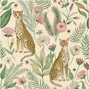 Floralplus Peel and Stick Wallpaper Leopard Jungle Removable Wallpaper for Bathroom Renter Friendly Wallpapers Self Adhesive Animal Floral Contact Paper for Accent Wall 17.5 x 118 in