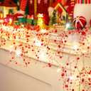 Riakrum 16.5 ft Christmas Berry Beaded Garland String Light Christmas Mantle Decor Pre-lit Warm LED Lights Lighted Battery Operated Winter Garland for Xmas Tree Staircase Home Indoor Decor(Red)