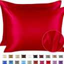 Satin Pillowcase with Zipper, for Hair and Skin Care, Feels Soft and Cool Like a Silk Pillowcase, Red Satin Pillow Cases Set of 2, Slik Pillow Cover, Queen Size - 2 Pack