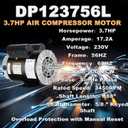 Kunray 3.7HP Air Compressor Motor, 3450RPM Electric Motor, 230V 17.2 Amps Single Phase Motor, 5/8" Keyed Shaft 56 Frame, 1.88" Shaft Length, CCW/CW Rotation