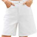 ELLEVEN Bermuda Jorts Baggy Jean Shorts - Casual Loose Fit Wide Leg Knee Length Denim Shorts with Elastic Waist (Large, White)