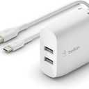 Belkin 24W Dual Port USB Wall Charger w/ USB-C Cable Included - Fast Charging iPhone 16 Charger for Power Bank, iPad & iPad Pro, Samsung Galaxy S25, Google Pixel, & More