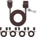 Kanayu 5 Pack 12 ft Brown Indoor Extension Cord 2 Prong Electric Cord Extender, Wire Plug in and End, Ac 120 Volts, for Outdoor Christmas Connect or Extend String Lights
