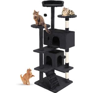 FDW Cat Tree 54in Cat Tower Multi-Level Durable Cat Scratching Post & Cozy Fun Cat Jumping Platform Space Saving Cat Condo Pet Play House for Indoor Cats, Dark Gray