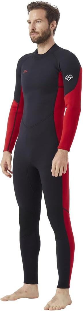 Hevto Wetsuits Men 3mm Neoprene Full Scuba Diving Suits Surfing Swimming Long Sleeve Back Zip for Water Sports (G-Men Red, S)