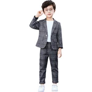 Boys Plaid Blazer Pants Set Casual Suit Classic Kids 2 Piece Sport Coats Outfits (Grey, 10-12)