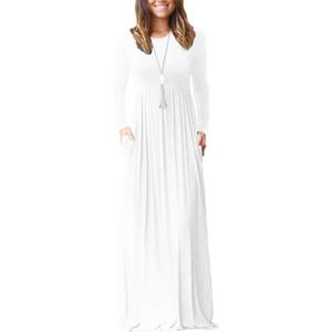 VIISHOW Women's Long Sleeve Loose Plain Maxi Dresses Casual Long Dresses with Pockets (Medium, White)