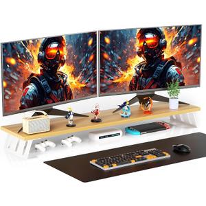 Dual Monitor Stand - 39Inch Large Wood Monitor Stand Riser,Desk Monitor Riser Support for 2 Monitor/Laptop Computer/, Desk Organizer for Gamming Room&Office, Extension Monitor Stand Riser (White 1 level)