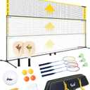 3-in-1 Portable Badminton, Volleyball & Pickleball Net Set for Adults, Adjustable Height 34"7 ft for Backyards or Beach, Outdoor Sports Combo with Carry Bag, Rackets, Paddles & Balls