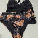 Beachsissi Women's Cute Floral Print Swimsuits V Neck Tummy Control Tankini Set (Large, Black Flower)