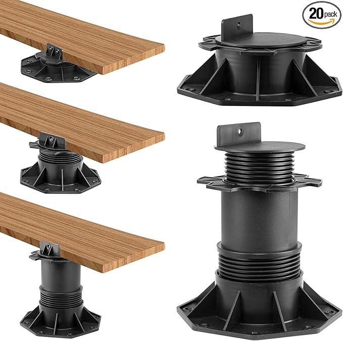 20Pack Adjustable Deck Support Pedestal, Floor Slate Support Floor Lift Deck Support Floor Raising for Floating Deck Platform Deck Floor Height Adjustment Raising from 2-3/8" to 5-1/2" Black
