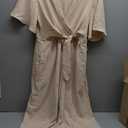 Cicy Bell Women's Elegant V Neck Jumpsuits Dressy Casual Short Sleeve Wide Leg Long Pants Rompers (Large, Beige)