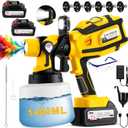 Cordless Paint Sprayer with LED Light, 2 * 4000mAh 21V Battery, 6 Nozzles & 3 Spray Modes, Spray Paint Gun with 1400ML Container, Handheld Paint Sprayer for House Painting Furniture Cabinets, Yellow
