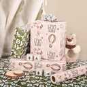 Dtiafu Reversible Baby Shower Wrapping Paper Roll Baby Gift Wrap with Green Brown Bear Balloons and Baby Words Pattern for Girls Boys Wedding Neutral Baby Shower Birthday Party - Total 28.5sq.ft, 6 sheet