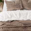 EVERGRACE Velvet Quilt Set Queen Size, Luxurious Soft Striped Channel Bedding Set, Lightweight Velvet Comforter for All Season, Oversized Bedspread Coverlet with 2 Matching Shams, Mocha Brown, Full/Queen