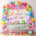 Mocsicka Dinosaur Birthday Backdrop - Cartoon Girl Birthday Background Party Decor - World Banner Theme Party Supplies for Kids, 7x5ft, Multi