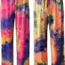 ROSA JUNIO Comfy Pajama Pants for Women Casual Drawstring Floral Palazzo Lounge Pants Stretch Wide Leg Bottoms (Medium, 2 Pack(#1+#6))