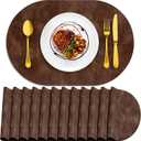 ADRIMER Placemats, Heat Resistant Oval Placemats Set of 12 Washable 12 x 17 Inch, Waterproof Table Mats, Wipeable Pu Place Mats for Kitchen, Dining Room, Brown, 12Pcs, 12" x 17"