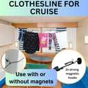Magnetic Clothesline for Cruise Ship Cabin Approved - Strong Rubber Coated Non-Scratch Magnets, Travel Clothesline for Cruise Ship Essentials 2026 Updated Stronger Magnets