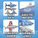 Inflatable Shark Birthday Party Decorations & Pool Toys - 4 Pack (2 Grey, 2 Blue) Large 23-Inch Blow-Up Shark Float Party Supplies for Kids or Adults Birthday, Beach, Summer Games & Party Favor Gifts