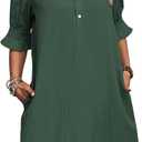 FENSACE Womens Casual Shirt Dress Ruffle Sleeve Button Down Shift Summer Dresses with Pockets (XL)