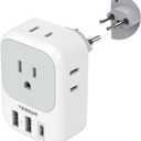 TESSAN Switzerland Power Adapter, Swiss Travel Adaptor with 4 American Outlets 3 USB Charger (1 USB C Port), Type J Plug for US to Liechtenstein Rwanda (Type J-white&grey)