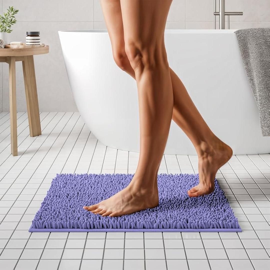 MAYSHINE Plush Shaggy Chenille Bath Mat | Extra Soft, Super Absorbent, Non-Slip Bathroom Rug | Fluffy Microfiber, Area Rug Sets for Bathroom Floor, Kitchen, Living Room | 24"x17" | Lavender (24"x17" Rectangular)
