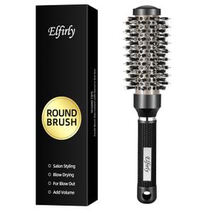 Elfirly Round Brush for Blow Out, Ionic Tech Thermal Ceramic Round Styling Hair Brush with Boar Bristles, for Blow Drying, Curling Hair, Adding Volume (Barrel 1.3 inch, 2.4 inch with Bristles)