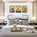 USIXA Sunflower Wall Art for Living Room Black White Flowers Wall Decor Yellow Floral Canvas Prints Painting Wood Frame with Hook Decorative Botanical Blossom Picture Artwork in 3 Panels 1216 Inches