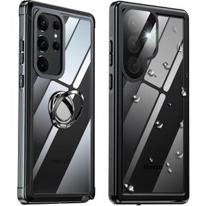 Suitable for Samsung Galaxy S23 Ultra 5G Waterproof Case 2 Pieces, Heavy-Duty Military Grade Drop Protection,Shockproof Protective Case,Black+Clear