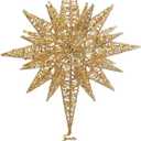 Kurt Adler Un-Lit Gold Glitter Wire 3D Star Treetop, 16.5-inch Length, Gold-Tone, Metal, Holiday Decor