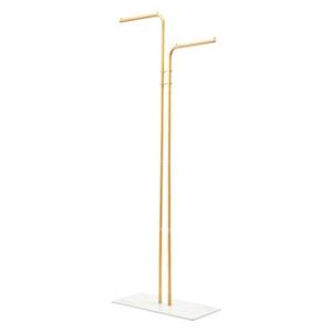 YUYFCC Freestanding Coat Rack Modern Metal Clothing Display Rack Holder Double-pole Coat Racks Hanger Stand with Marble Base for Home Entryway Living Room Bedroom Office (Gold & White)