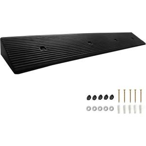 2.4" Rise Threshold Ramp, Longer Ramp with Pre-Set Holes& Plugs, Solid Rubber 12,000lbs Capacity, Non-Slip& Cuttable Ramp for Doorways, Driveways, Warehouse, Patio, Shed- 2.4"Rise(39.3"×5.9")