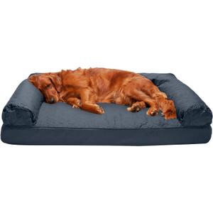 FurHaven Dreamer Sofa Orthopedic Dog Bed for Large Dogs with Orthopedic Egg Crate Memory Foam for Joint Support, Removable Washable Cover, Jumbo/ XL, Quilted Sofa, Iron Gray