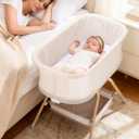3 in 1 Baby Bassinet, Rocking Bedside Bassinet for Baby with Mesh Design & Soft Mattress, Bassinet Bedside Sleeper for Newborn InfantPortable Nest with Storage Basket, Easy Assemble & Folding Beige, Twin