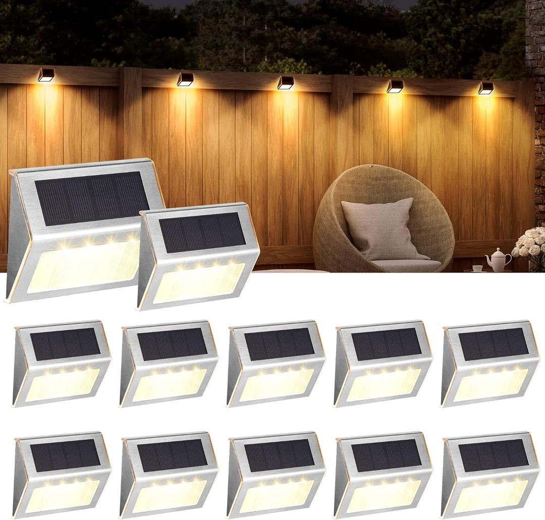 SOLPEX Solar Step Lights - 12 Pack Solar Powered Deck & Stairway Lights, Outdoor Fence Pathway Porch Garden (Warm White)