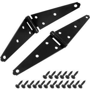 Hordion 2Pcs Strap Hinge Shed Door Hinges, 6 Inch Heavy Duty Gate Hinges Black Tee Hinge with Screws for Fence Wood Gate Cabinet Door