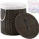 Laundry Hamper with Lid Wicker Laundry Hamper Round 26.5 Gal (100 L) Laundry Basket Handwoven Rattan Laundry Basket with Removable Bag Handles 2 Mesh Bags for Living Room Bedroom Brown