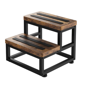2 Step Wooden Step Stools for Adults Kids, Heavy Duty Stepping Stools Wooden Bed Step Stools for High Beds, NonSlip 2 Bedside Foot Stool with 500 Lbs Capacity, Kitchen, Bed, RVS Step, Rustic Brown