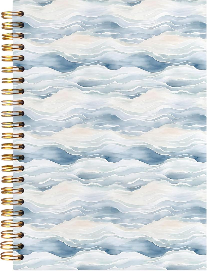ignytiger Blue Beach Waves Notebook, Coastal Ocean Journal, Preppy Beach Aesthetic Hardcover Spiral Notebook Journal for Note Taking, Blue Office Supplies, 5.5x8.3 Inch
