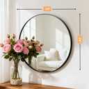 Bathroom Mirror for Wall, 24 Inch Round Mirror, Matte Black Metal Framed Circle Vanity Mirror for Bathroom Bedroom Living Room Entryway, Anti-Rust, Tempered Glass, Hanging or Leaning